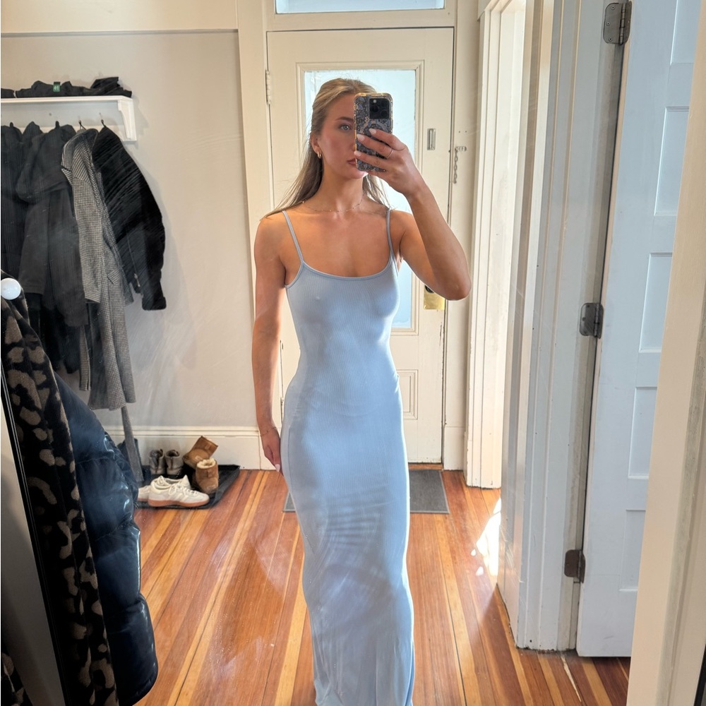 Amazon Light Blue Spaghetti-Strap Slip Maxi Dress